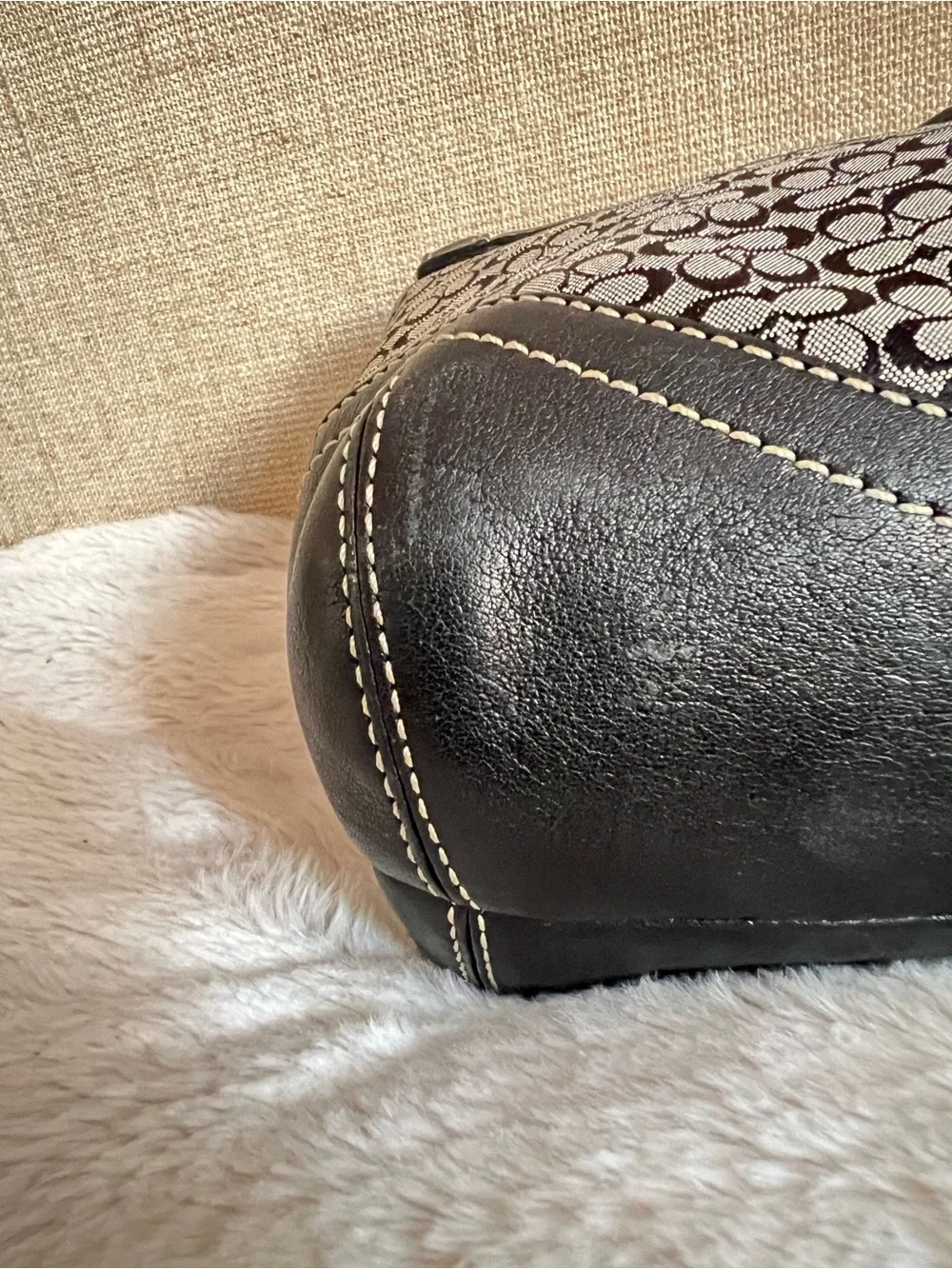 Coach Black and Gray Monogram Satchel with Buckle Accent